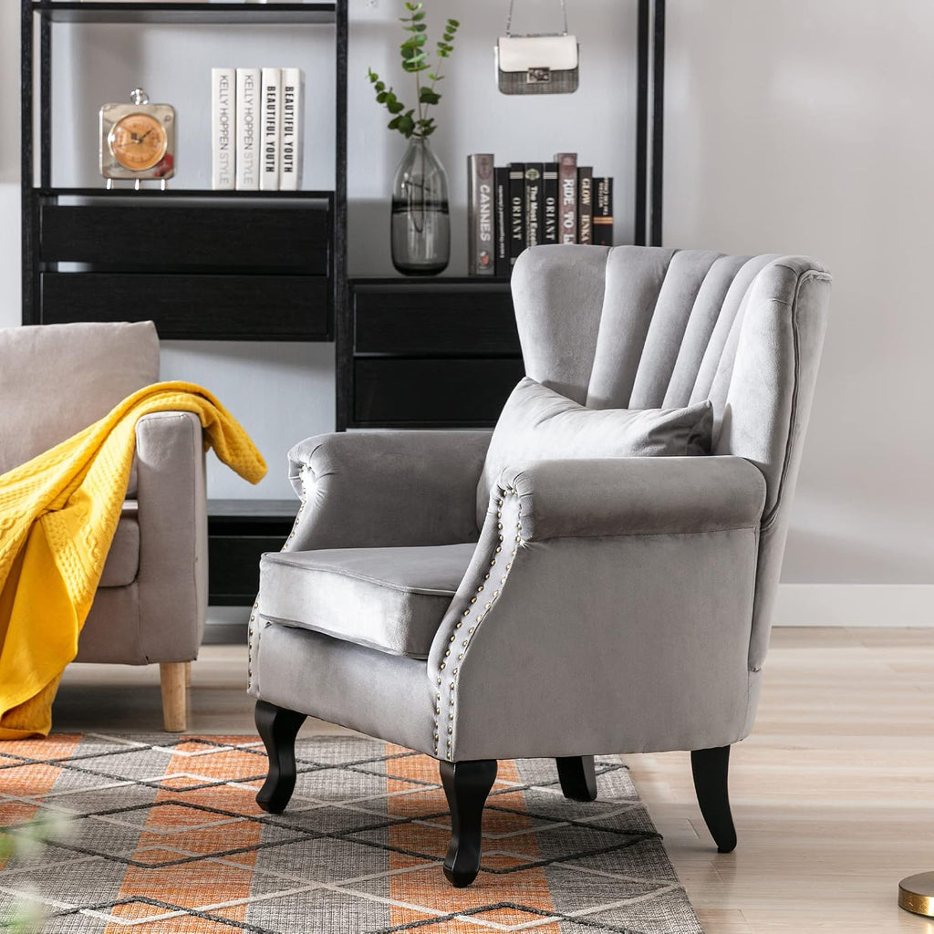 Velvet Accent Chairs Set of 2 with Arm Comfy Living Room Chair Mid-Century Modern Wingback Side Chair Single Sofa