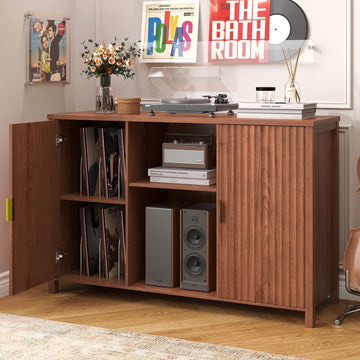 47.2" Mid Century Modern Record Player Stand with Vinyl Storage