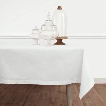 Cotton Linen Tablecloth White, Hemstitch Collection 58 x 120 in
