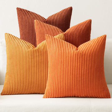 Fall Corduroy Decorative Throw Pillow Covers Orange Rust 18x18