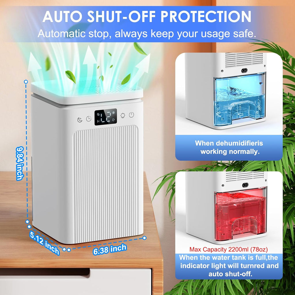 Dehumidifier,75 OZ Water Tank, Quiet Dehumidifiers for Home,Basement, Bedroom,Bathroom, RV,Closet with Auto Shut Off