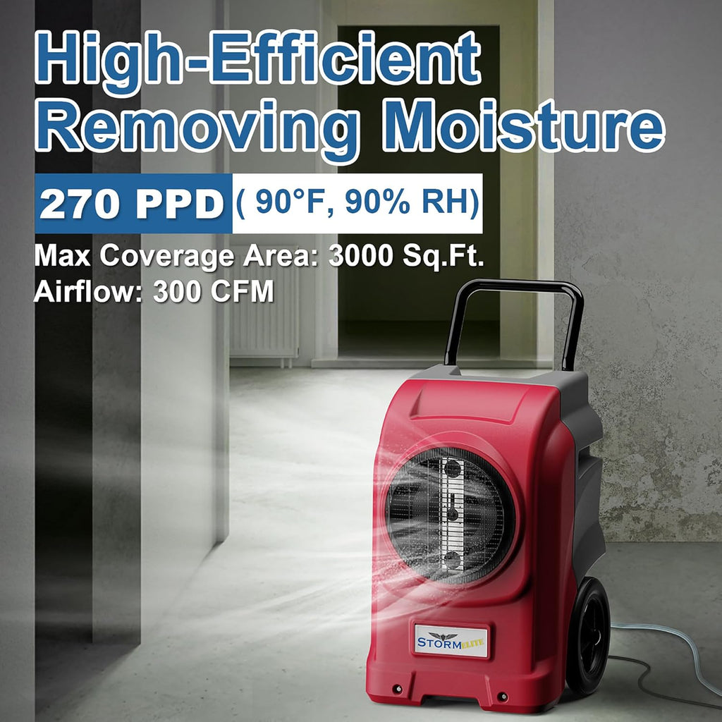270 Pints Commercial Dehumidifiers for Large Room or Basements, Industrial Large Dehumidifier with Pump and Drain Hose