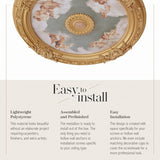 Antique Cherubs Sky Gold Trim Round Chandelier Ceiling Medallion for Home Improvement 36 Inch Diameter Polystyrene