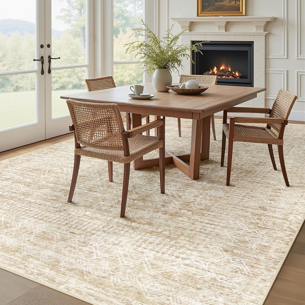 Living Room Rugs: Washable Moroccan Geometric Boho Rug Farmhouse Non Slip Stain Resistant Large Rug Low Pile