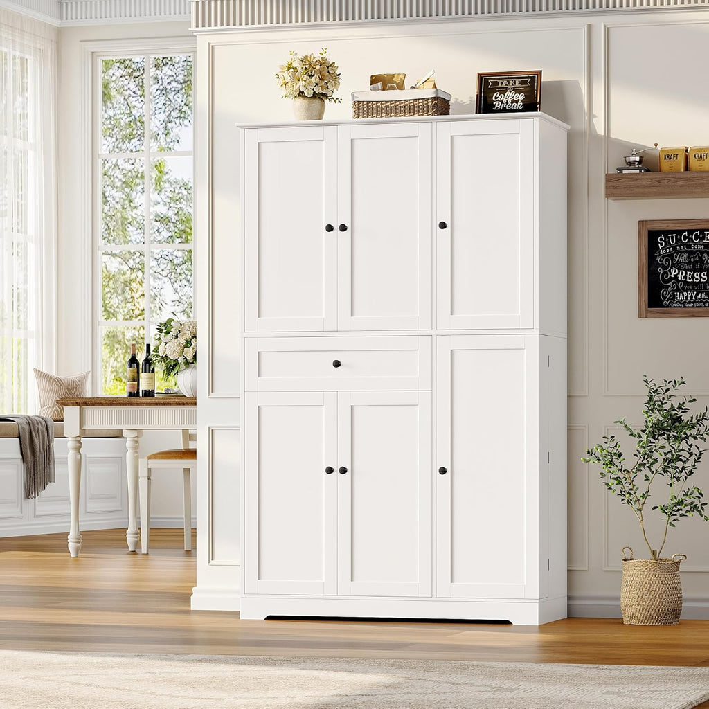 68" Tall Kitchen Pantry Storage Cabinet with Doors & Shelves, White | Large Pantry Cabinet with Door Rack
