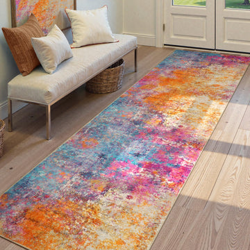 Modern Abstract Runner Rug - 2x7 Colorful Rug Runners s Non Slip Laundry Room Rug Washable Carpet Runner, Rainbow