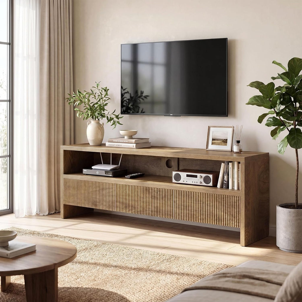 63" TV Stand with 3 Drawers, 2-Tier Entertainment Center for TVs up to 75", Farmhouse Media Cabinet, Wooden Console