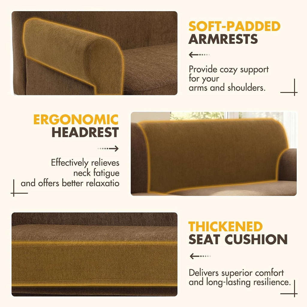 86" Chenille Sofa Couch - Mid-Century Modern 3-Seater Deep Seat Sofa with Vintage Tassel Design Pet-Friendly Soft
