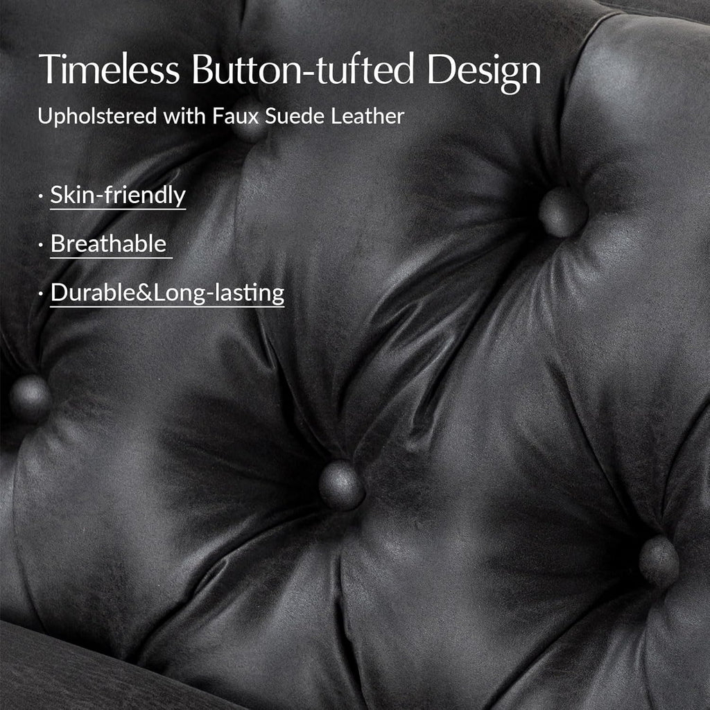 HOME 84" W Faux Leather Sofa Couch with Metal Legs, Button-Tufted 3-Seater Sofa