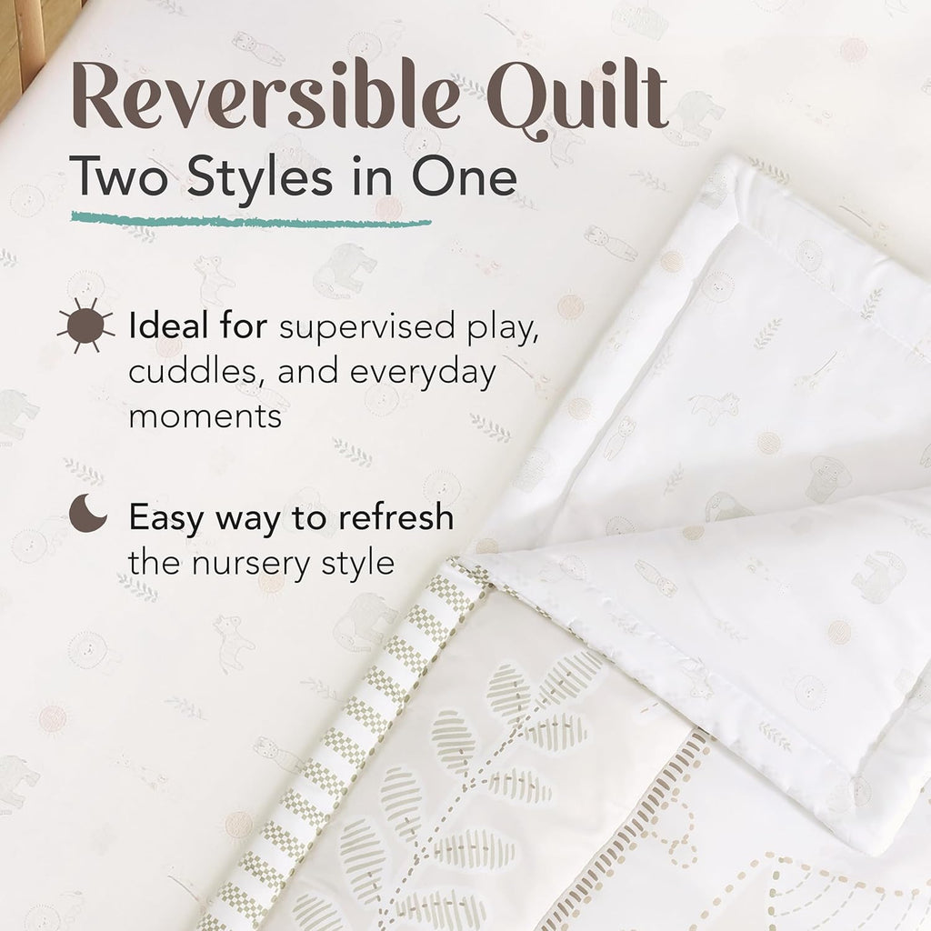 3-Piece Crib Bedding Set for Boys & Girls - Reversible Quilt, Fitted Sheet, Crib Skirt - Soft, Breathable & Durable