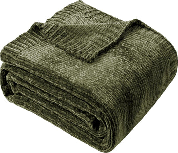 Olive Green Chenille Throw Blanket, Cozy Knit Throw Blanket, Super Soft Warm Green Blankets Chenille Blankets, 51"x67"