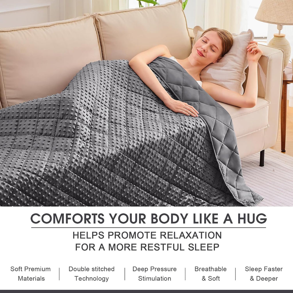 Grey Weighted Blanket for Adults 15lbs, 48"x72", Twin Full Size Cooling Minky Heavy Throw Blanket for 140-160lbs