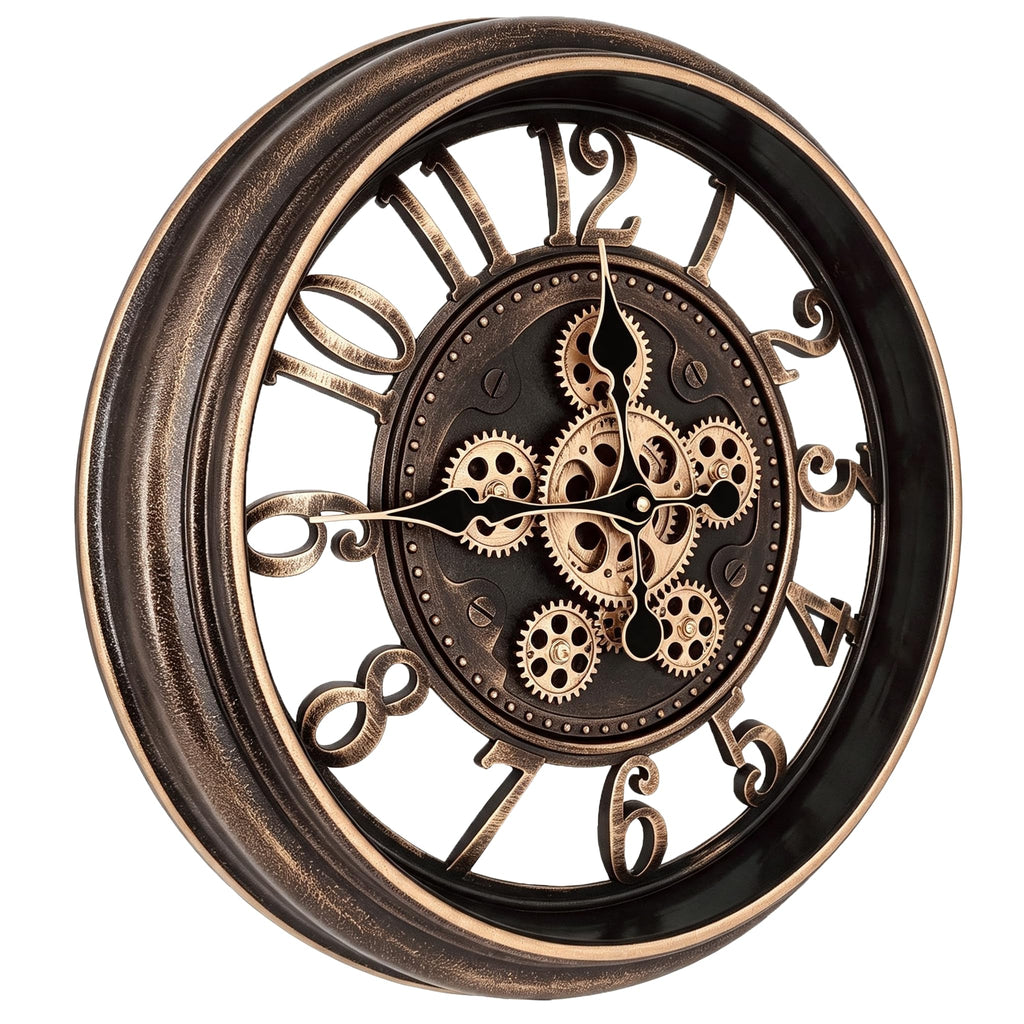 18 Inch Wall Clocks, Brown Steampunk Moving Gears Wall Clock