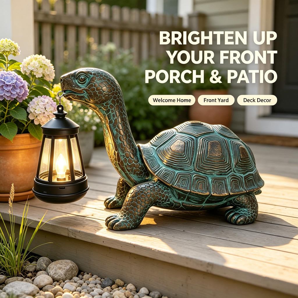 Solar Turtle Garden Statue with Hanging Solar Lantern