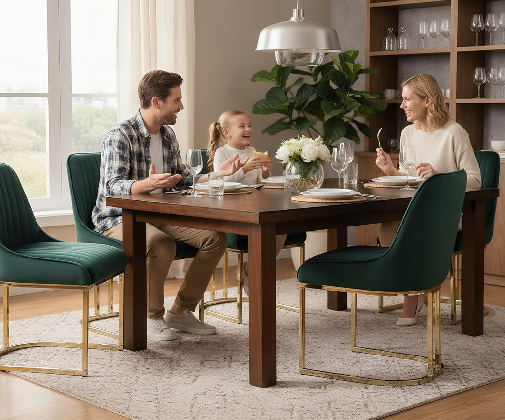 Velvet Dining Chairs Set of 2 Green Upholstered Dining Room Chairs with Gold Legs Modern Armless Kitchen Chairs with Back