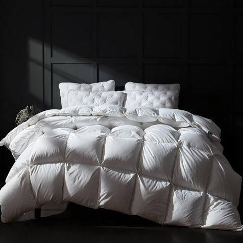 Luxury Goose Down Comforter Queen, Ultra-Soft Fluffy Duvet Insert for All Season