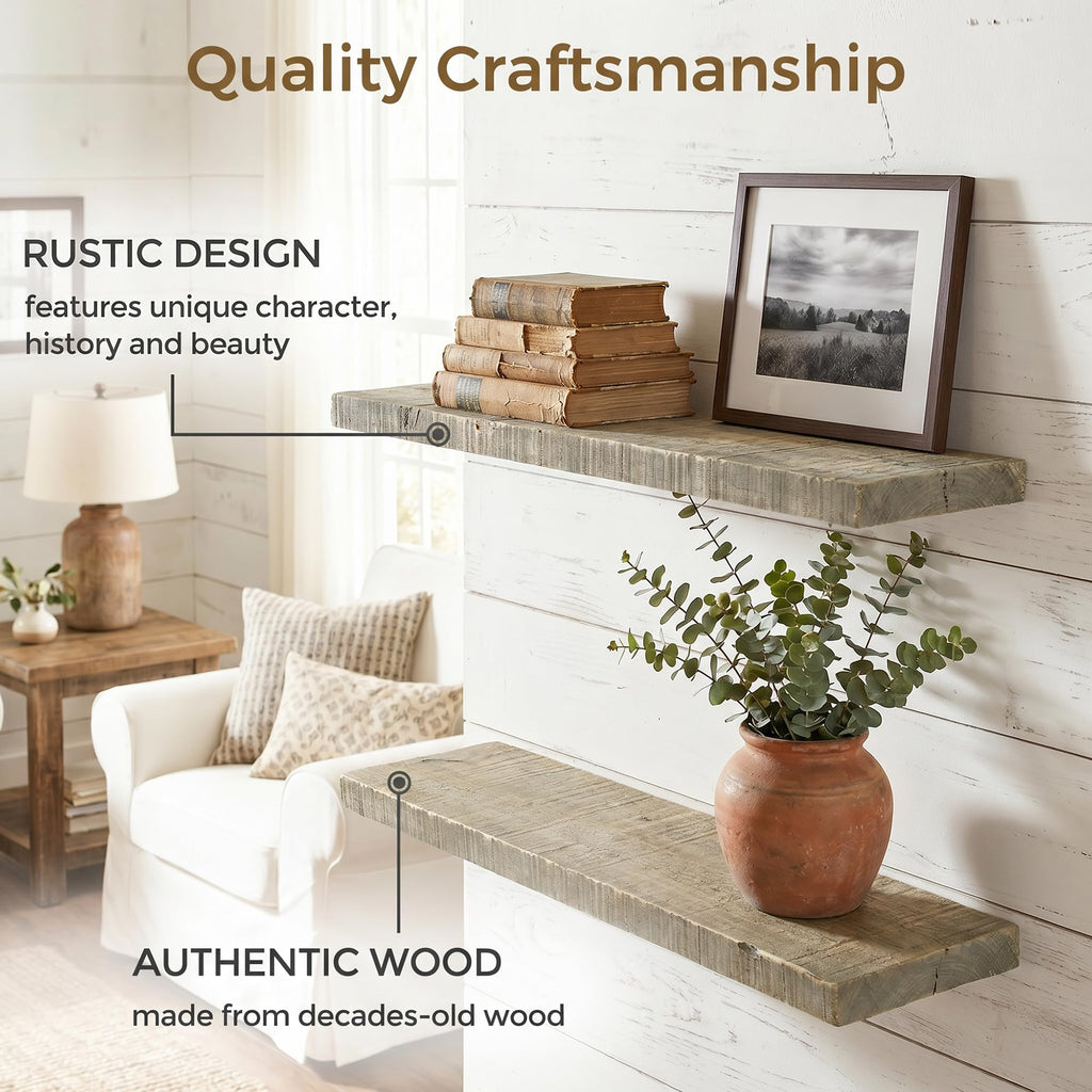 72Inch Rustic Floating Shelves 1Pack, Solid Wood| Grey