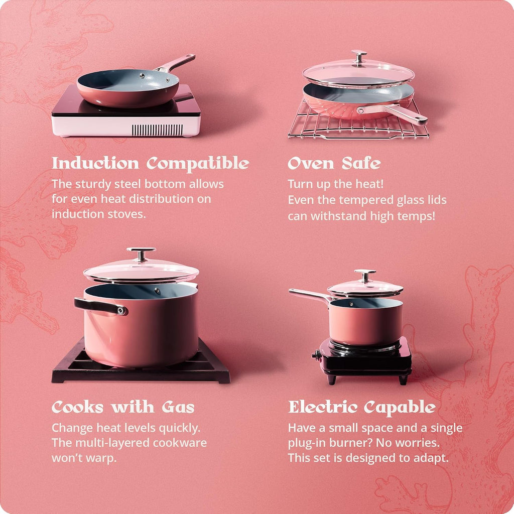 Premium Non-Toxic Ceramic Cookware Set - Triple-Layer Nonstick 12 Piece Pots and Pans with Lids, PFAS-Free, Oven Safe