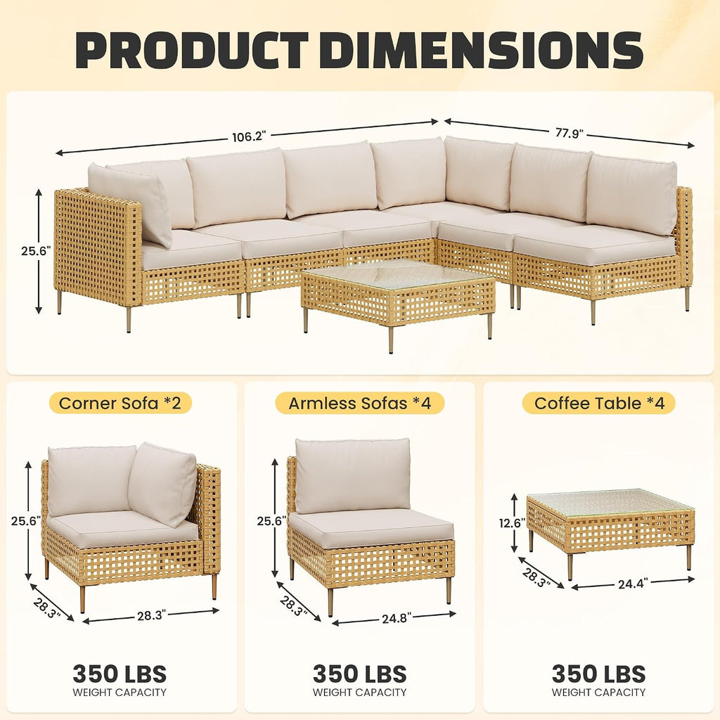 7-Piece Patio Furniture Set, Handmade Rattan Outdoor Furniture Set, Outdoor Sectional Furniture, Patio Sectional with