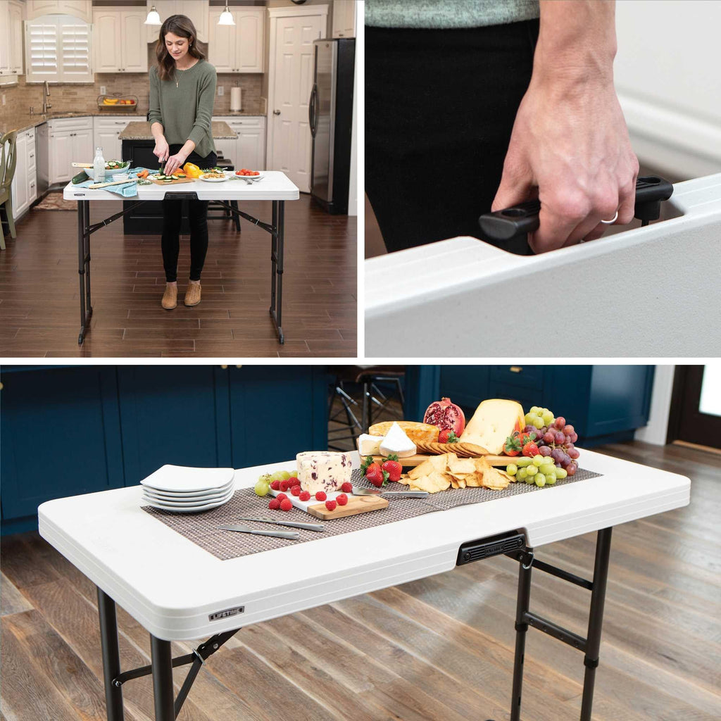 4-Foot Commercial Adjustable Folding Table, Almond