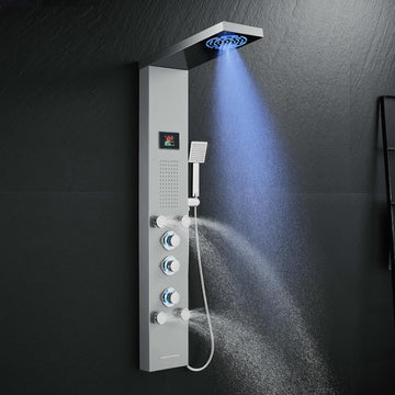 LED Shower Panel Tower With Lights & Digital Display, Water Powered