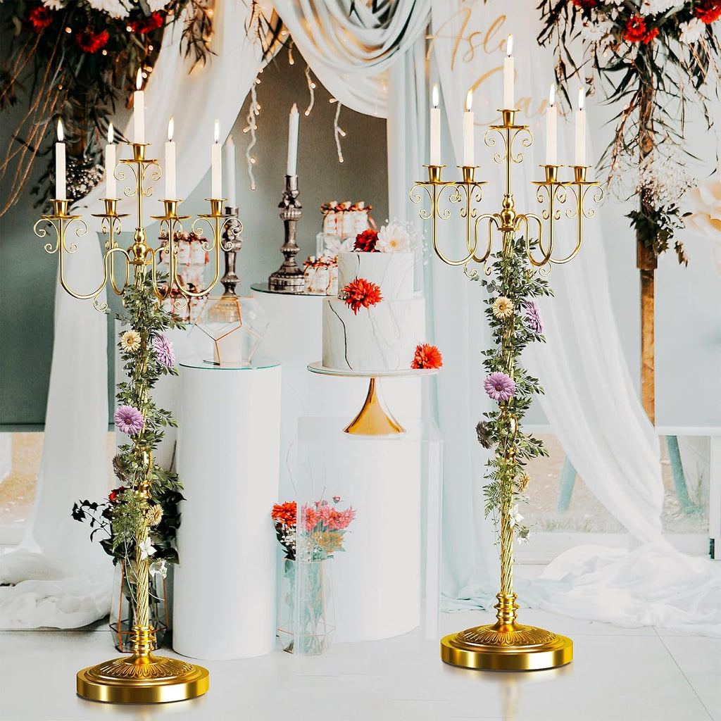 Floor Candelabra 50 Inch Gold Candlestick Holder 5 Arms Candle Holders Antique Flower Stand Centerpiece Decorative