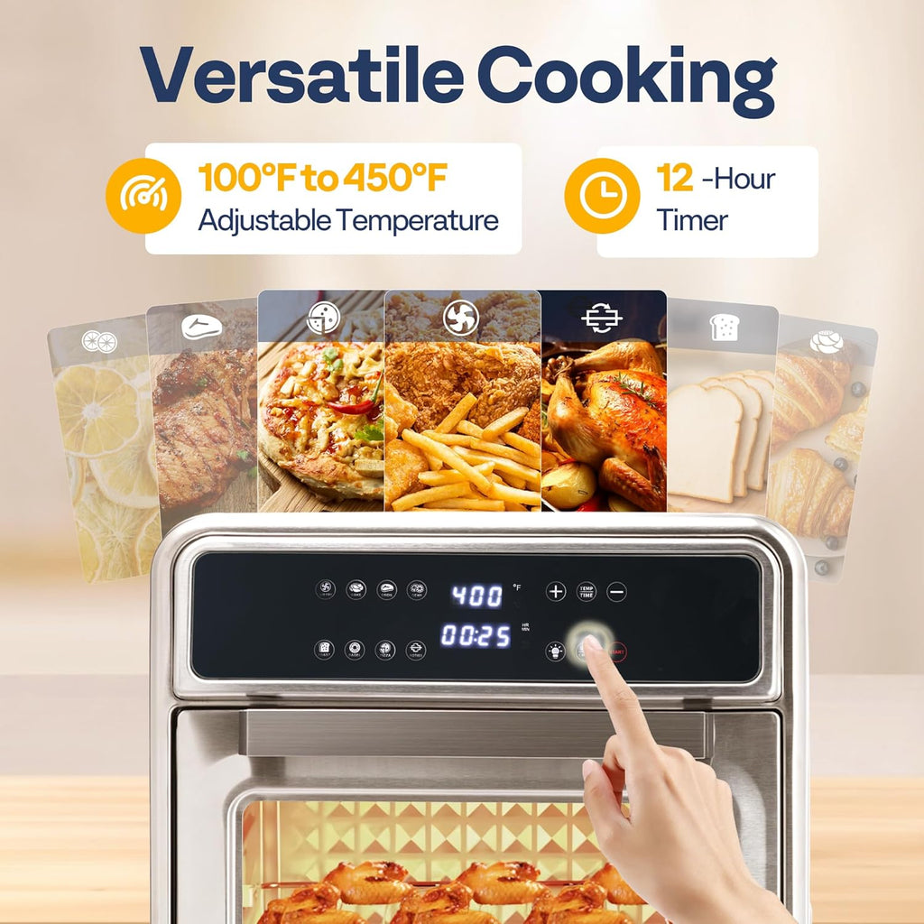 21 Qt Air Fryer Toaster Oven Combo, 8-in-1 Convection Oven Countertop with Rotisserie and Dehydrator, Stainless Steel