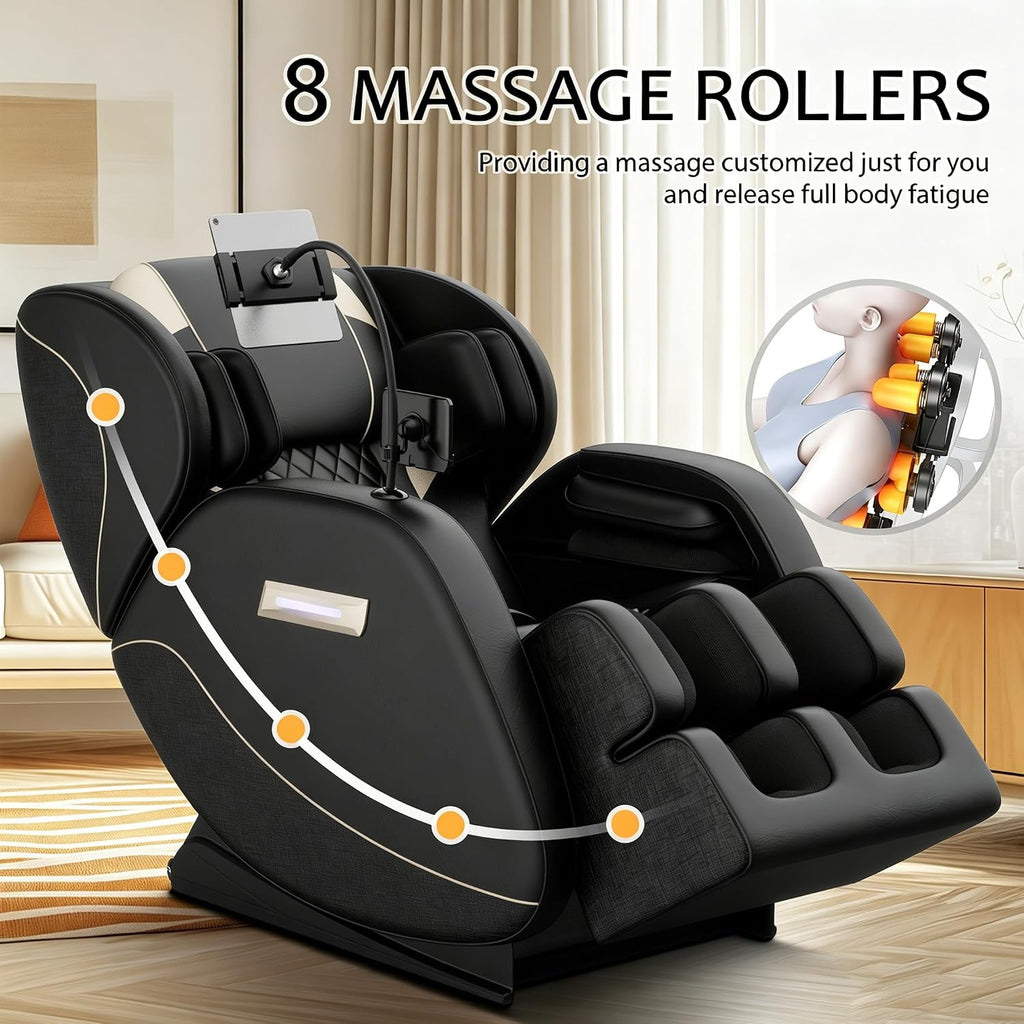 Massage Chair Full Body, Zero Gravity Massage Chair Recliner with 8 Fixed Rollers, Airbags, Heating, Foot Massage