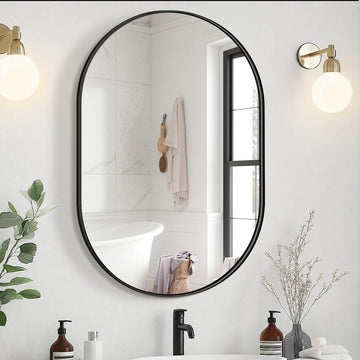 28x20 Black Oval Bathroom Mirror for Over Sink, Aluminum Frame