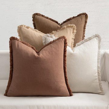 Decorative Couch Pillow Covers Neutral Linen Fringe Throw Pillows Set of 4 Accent Rustic Cushions Boho Farmhouse