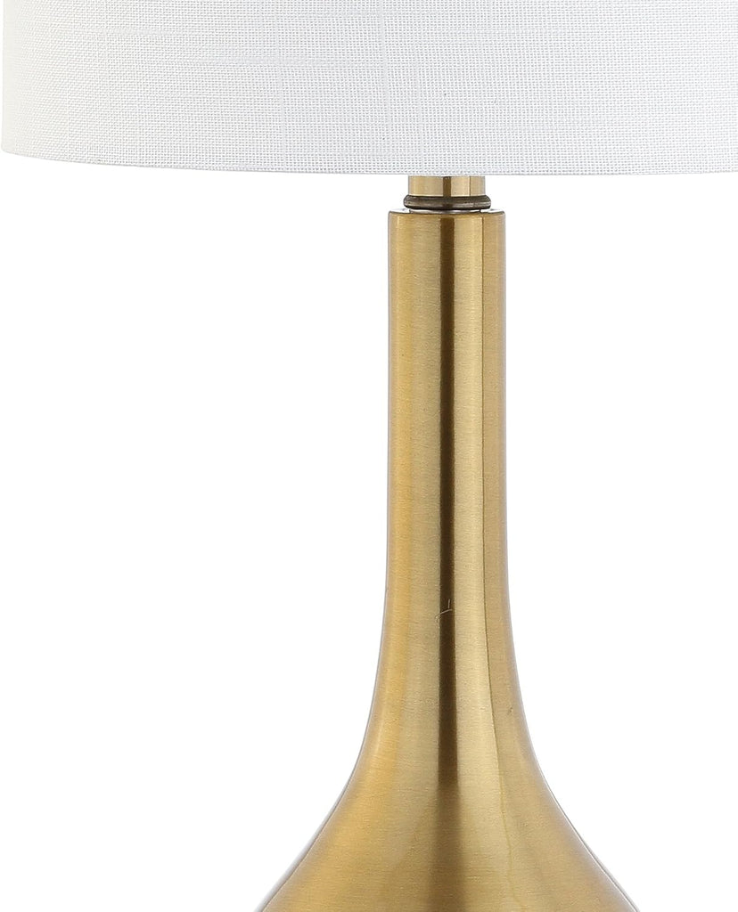 25" Brass Gold Metal and Crystal Teardrop LED Table Lamp Living Room Bedside Nightstand, White Linen Drum Shade