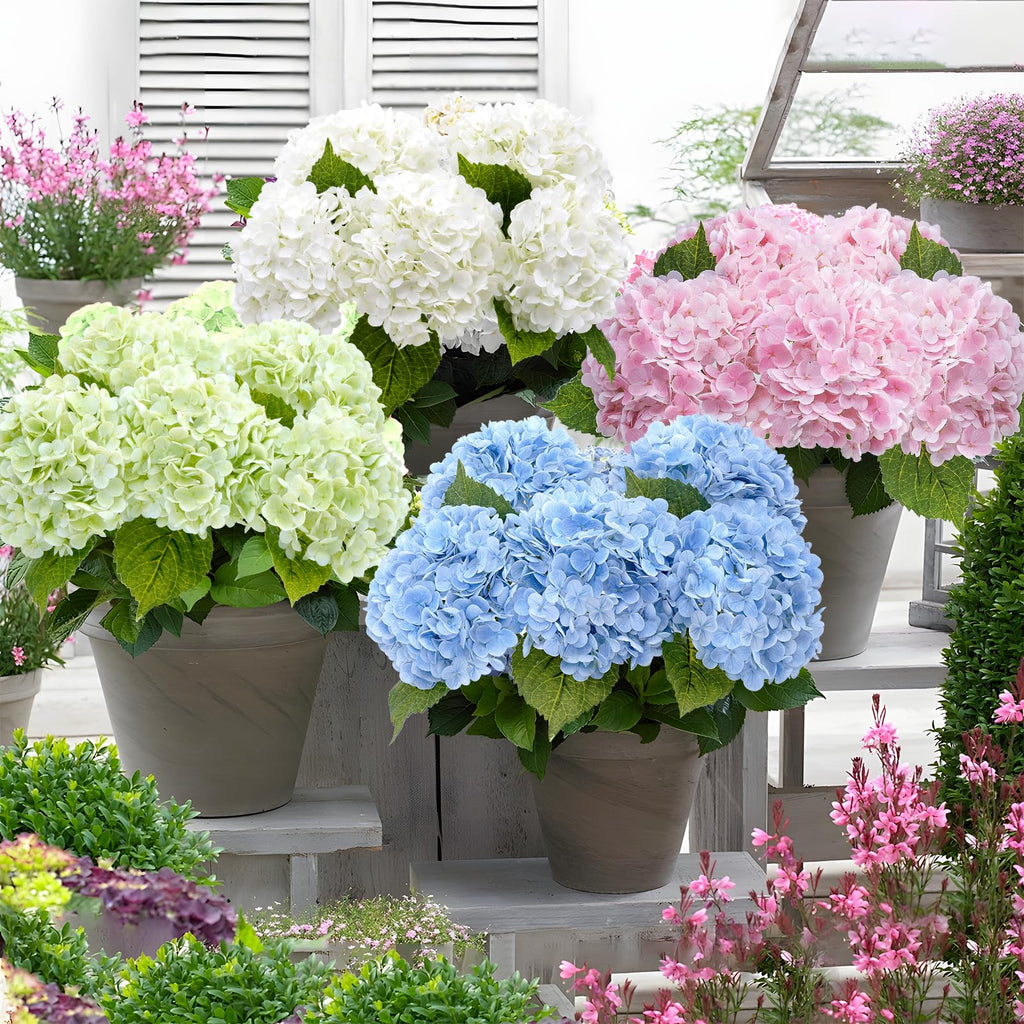 21" Real Touch Hydrangea Artificial with Long Stem & Leaves, Full Latex Faux Hydrangea Decor Party Floral