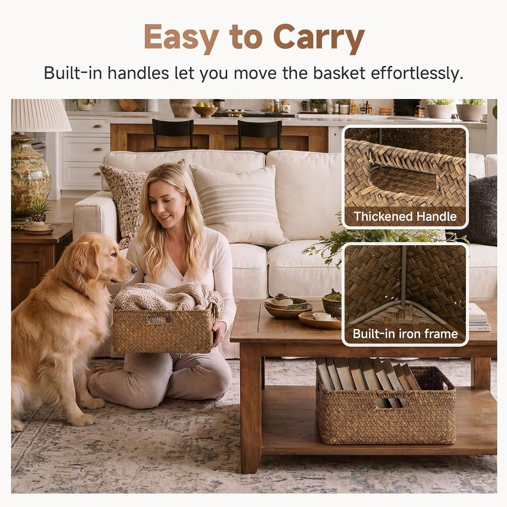 Large Wicker Baskets for Storage, Woven Baskets for Storage | Seagrass, Pantry Shelves, Kitchen Closet, Laundry