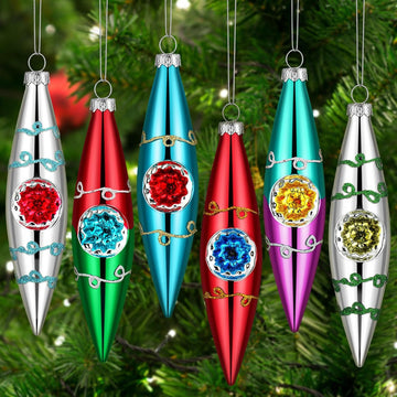 Handmade Christmas Ornaments Vintage Glass Reflector Decor - Set of 6