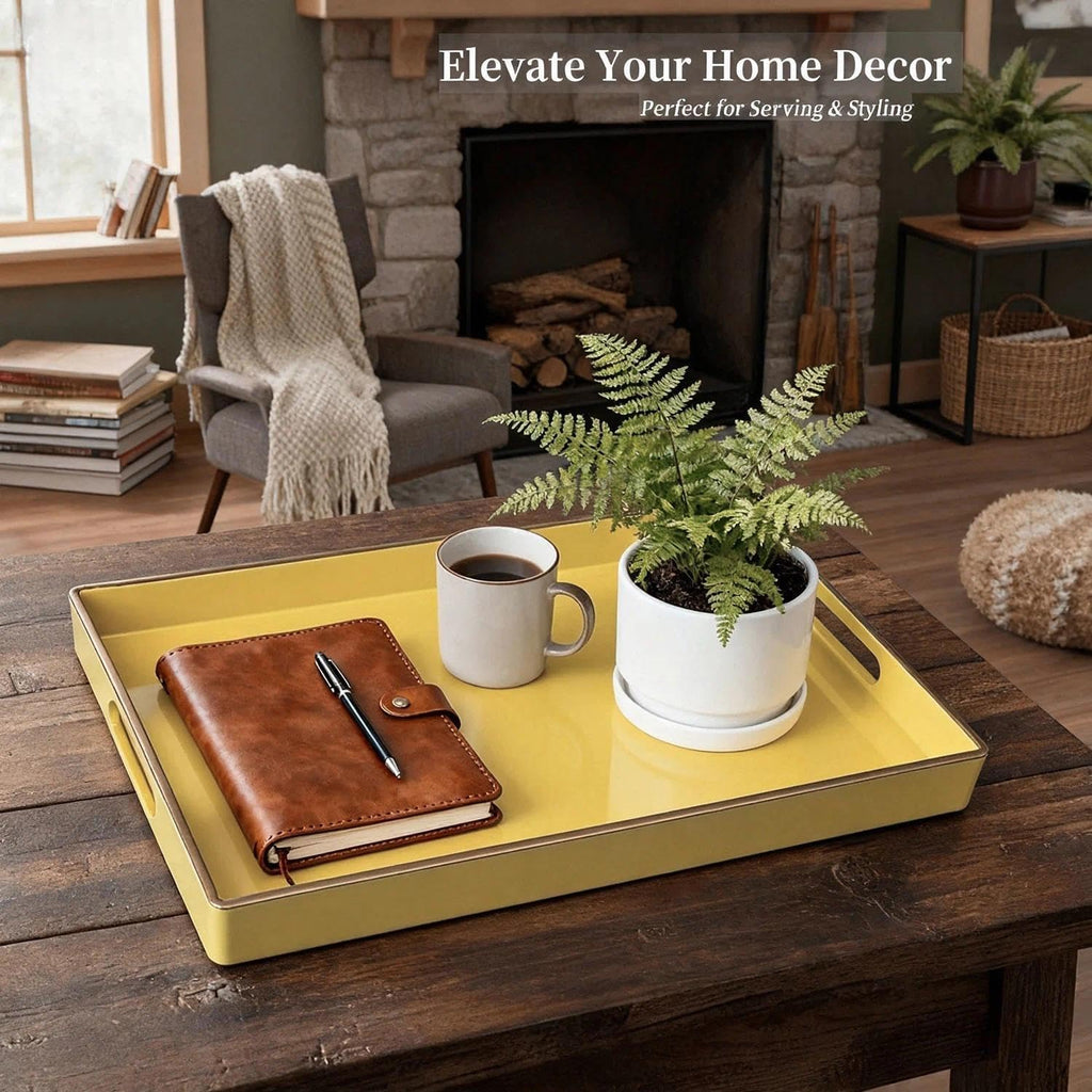 Decorative Tray, Rectangular Plastic Tray with Handles, Modern Vanity Tray and Serving Tray , Ottoman and Coffee