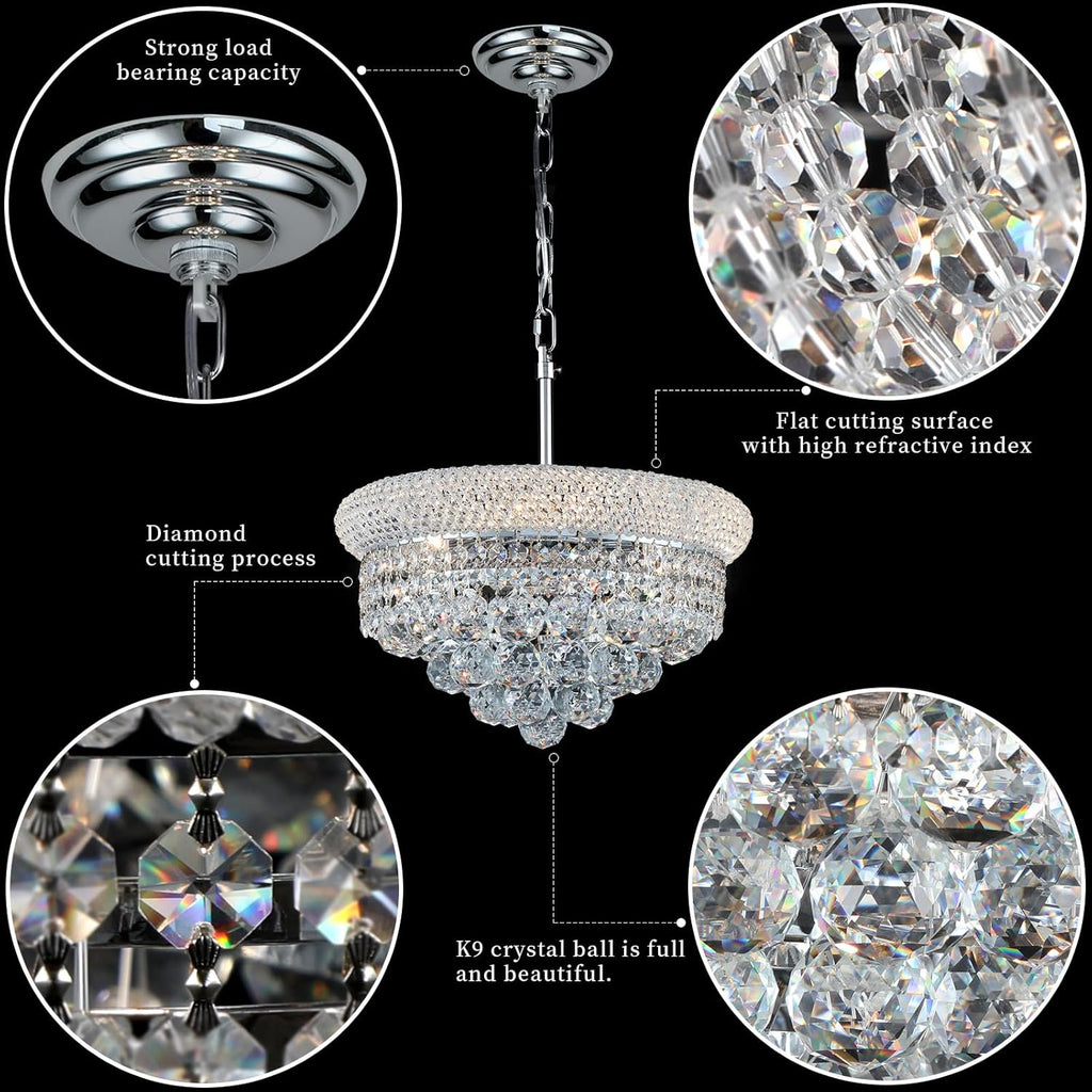 Crystal Chandeliers for Dining Room Light Fixture Over Table_Empire Style K9 Crystal Chandeliers for Bedroom_4 Lights chrome Luxury Lighting Fixtures for Entryway kitchen island Foyer Hallway
