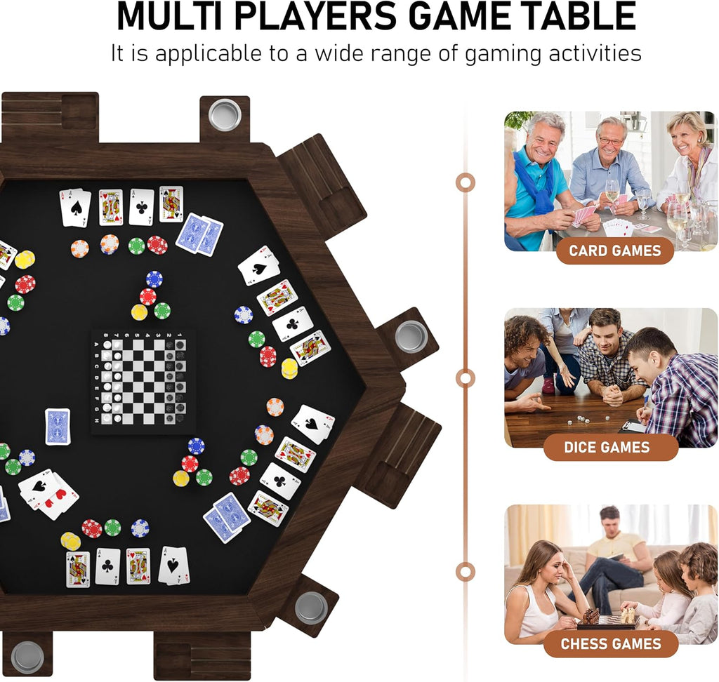 Board Game Table with Removable Table Top, Gaming & Dining Table for 4 to 6 Players,Includes Leatherette Play Mat