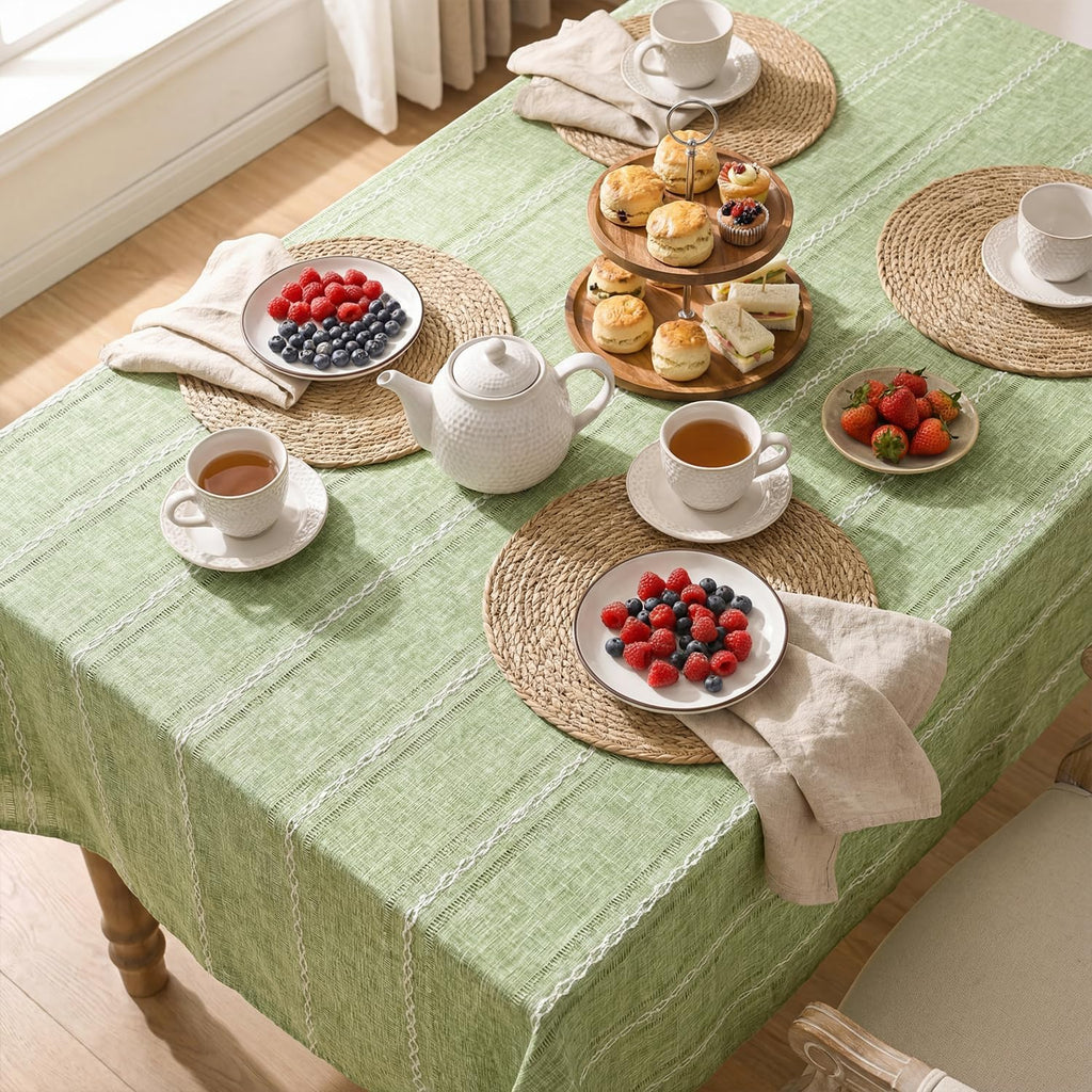 Sage Green Cotton Blend Tablecloth 60×84 Inch Rectangular, Farmhouse Style, Wrinkle Resistant Washable Table Cloth