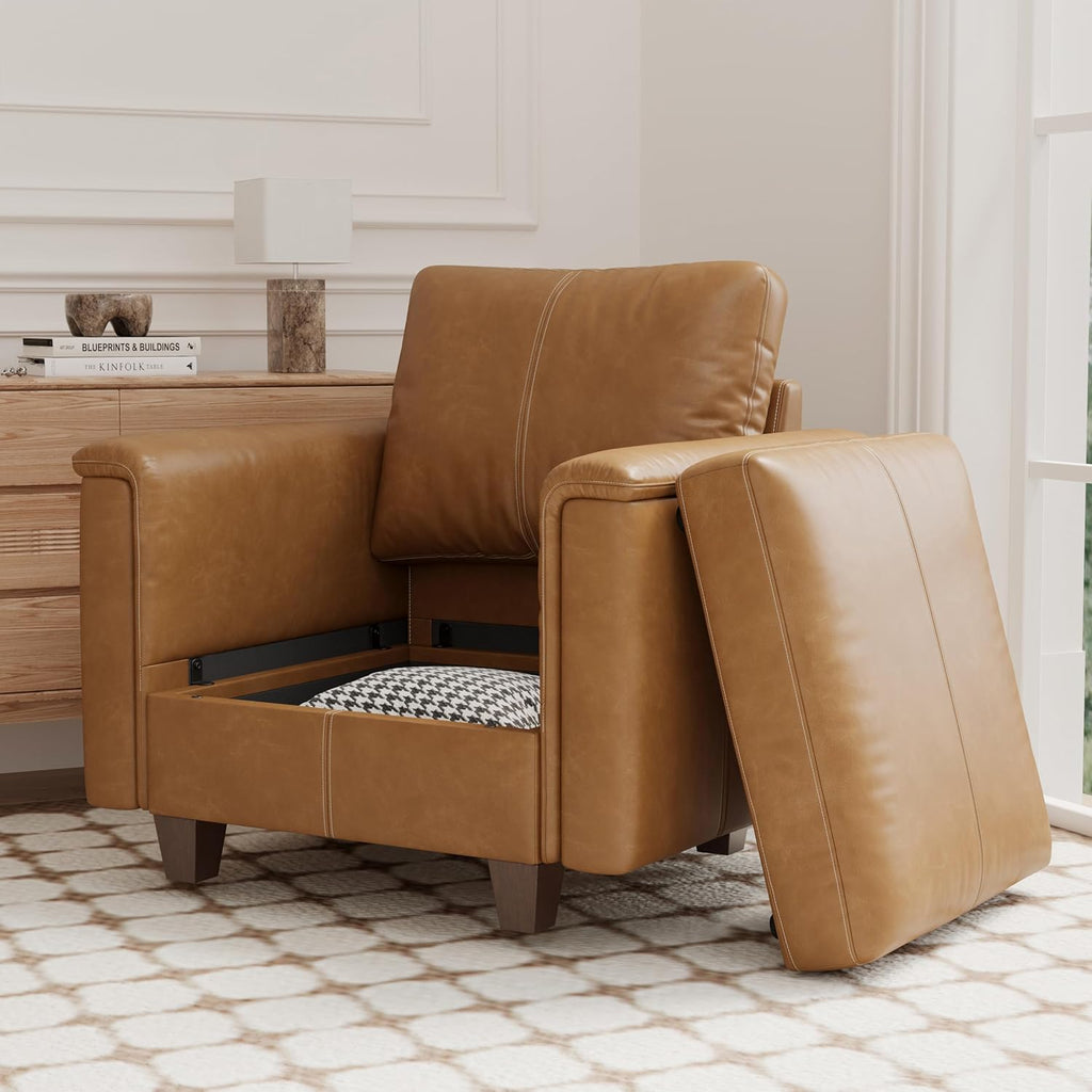 Modern Lounge Chair — Brown Faux Leather