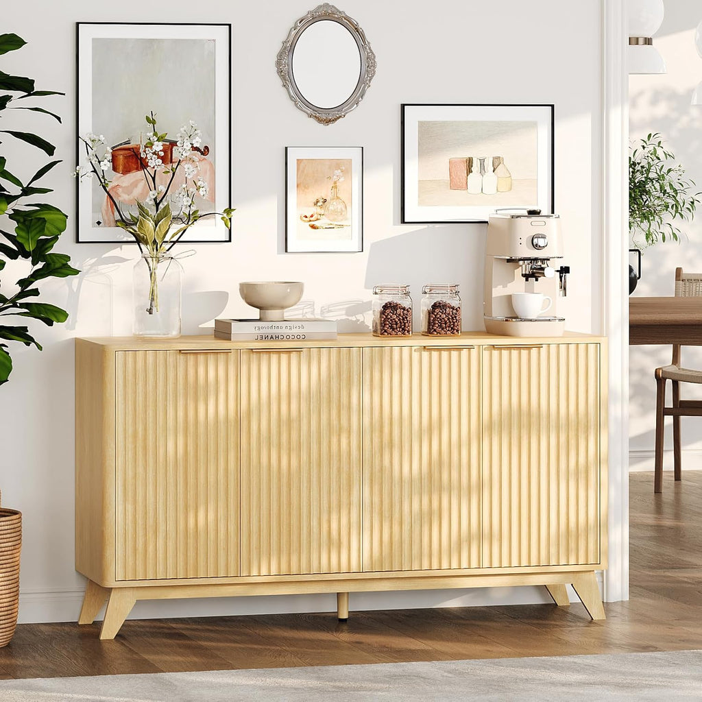 Fluted Sideboard Buffet Cabinet with Storage, Storage Cabinet with Doors and Adjustable Shelves, Buffet for Kitchen