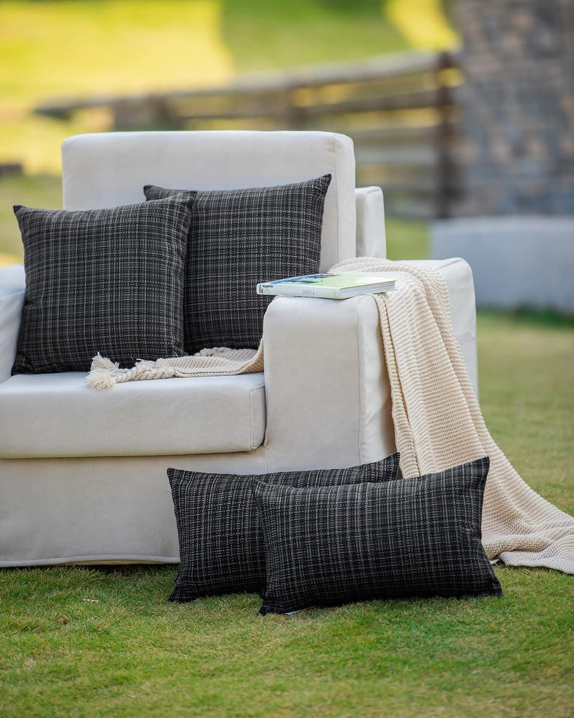 Farmhouse Outdoor Waterproof Throw Pillow Covers Pack of 2, 18x18 Inch Decorative Garden Cushion Covers, Solid Accent