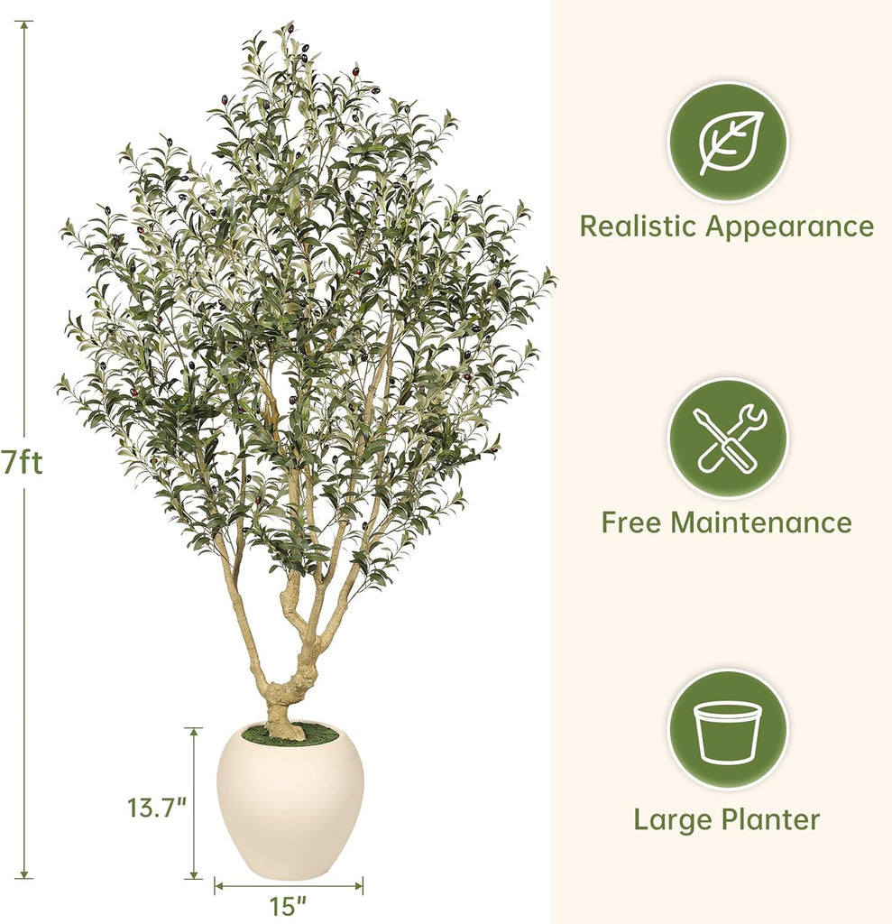 7ft Olive Trees Artificial Indoor with 15in Large Exquisite Planter