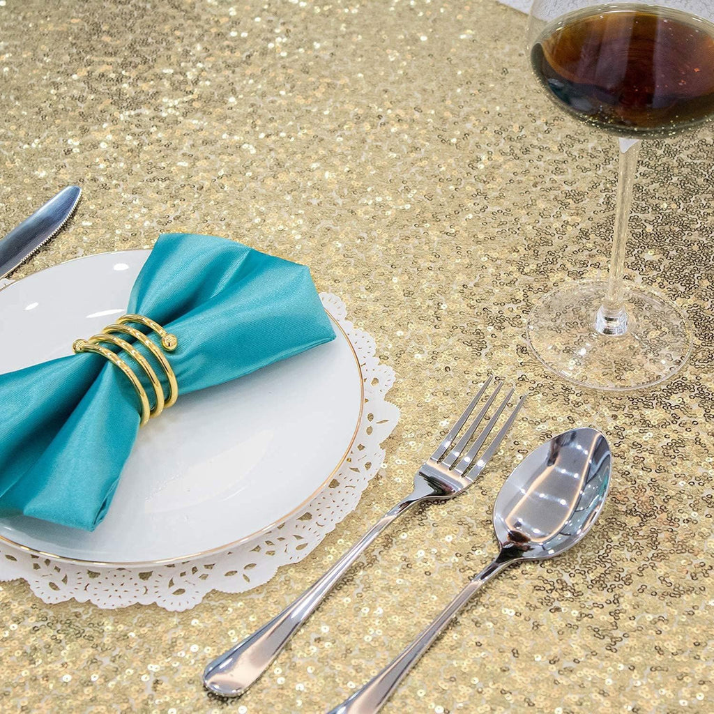 72 Inch Round Champagne Sequin Tablecloth