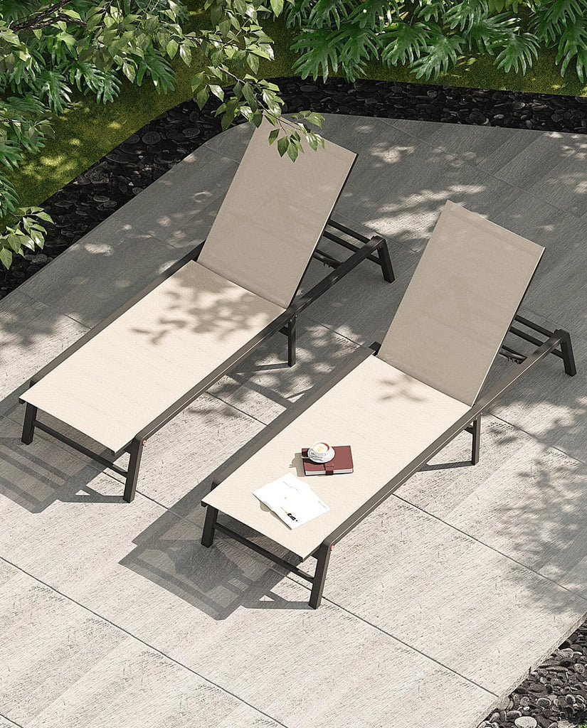 Aluminum Chaise Lounge Chair Outdoor, Foldable Patio Lounge Chair 2 Sets Assemble-Free, Pool Lounge Chairs with 5