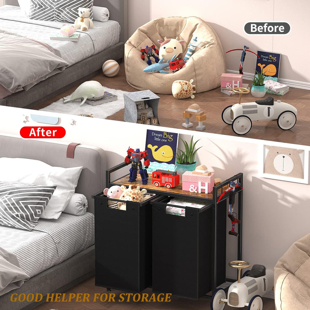 Double Laundry Hamper, Large Portable Laundry Basket, Laundry Sorter with Top Shelf and 2 Bag with Handle for Folding