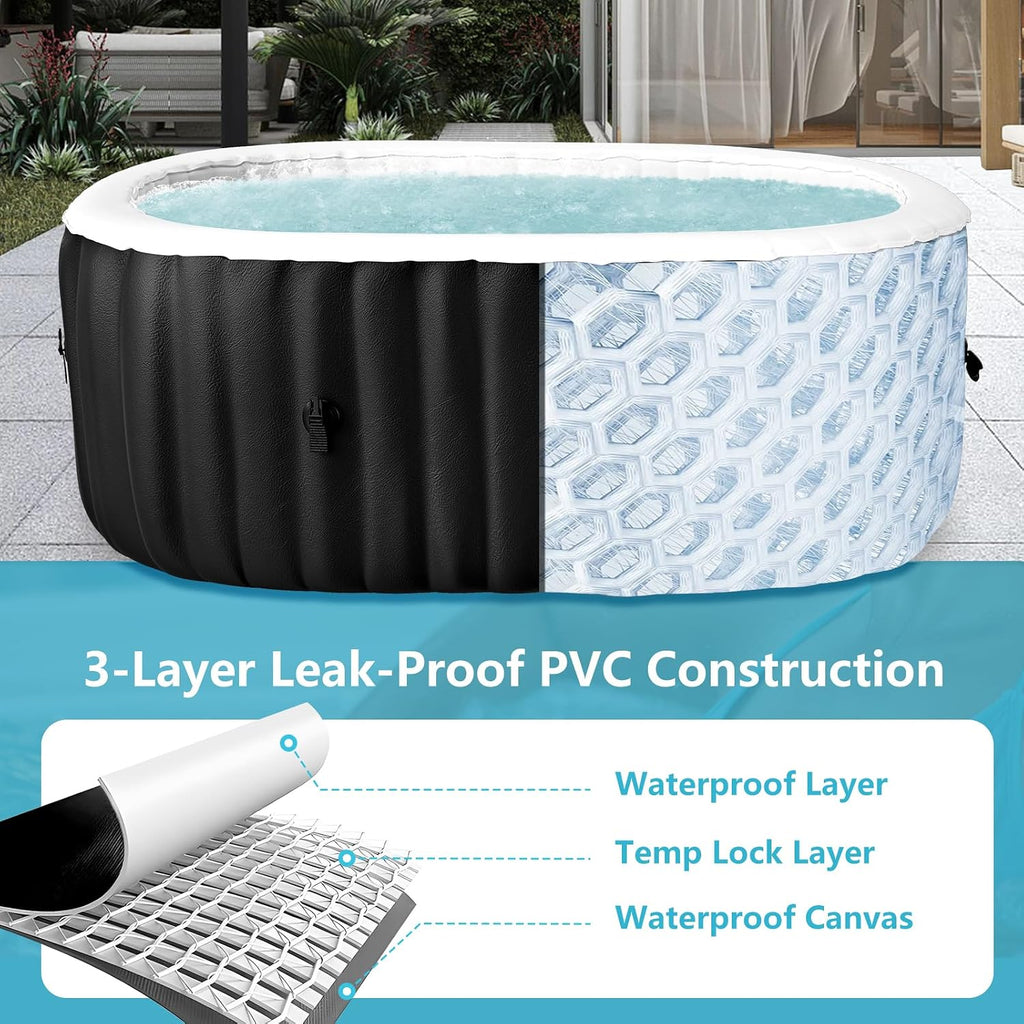 Inflatable Hot Tub with LED Lights, 2 Person Oval Portable Blow up Hot Tub Spa with Side Table, Leak-Proof PVC