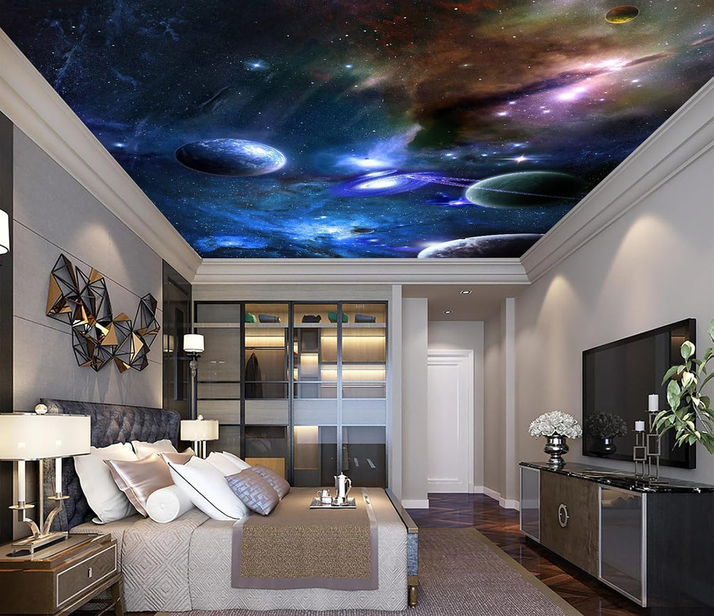 Galaxy Planet Wallpaper Mural Peel and Stick for Ceiling 82"x57" | Nebula Self Adhesive Wall Murals for Kids Room