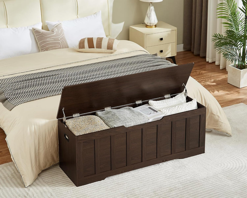 51.2" Storage Chest Extra Large,Wooden Storage Bench,Espresso | Chest with 2 Safety Hinges, 51.2*15.7*19.1inches