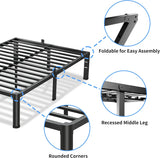 18 Inch Full Bed Frame, 3500Lbs Heavy Duty Metal Platform with Round Corner Legs Mattress Slide Stopper
