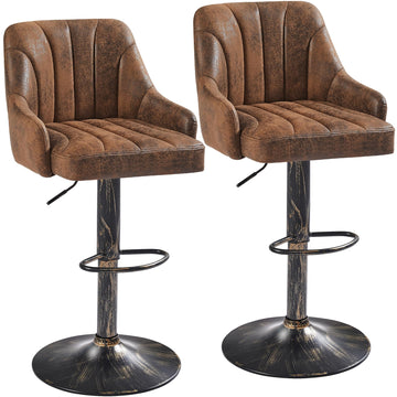 Bar Stools Set of 2, Adjustable Counter Height Barstools with Back and Arm, Swivel Bar Chair Stools Counter Island